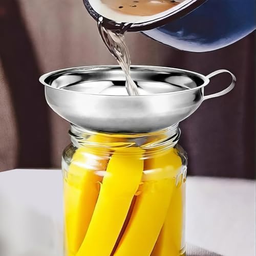 Wide Mouth Funnel Kitchen Jar Funnel with Handle Large Stainless Steel Silver Solid Bottle Filling Regular Mouth Metal Cooking Hopper for Canning Jar Filling Bottle Liquid Kitchen Use - size: 5.12x4.13 inch(13x10.5cm)
