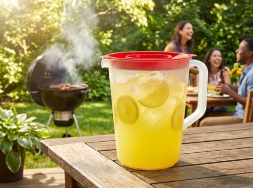 8 Cup Measuring Cup & Mixing Pitcher with Handle and Spout, Splatter-Free Lid, BPA-Free, Ideal for Baking, Pancakes, and Whisking