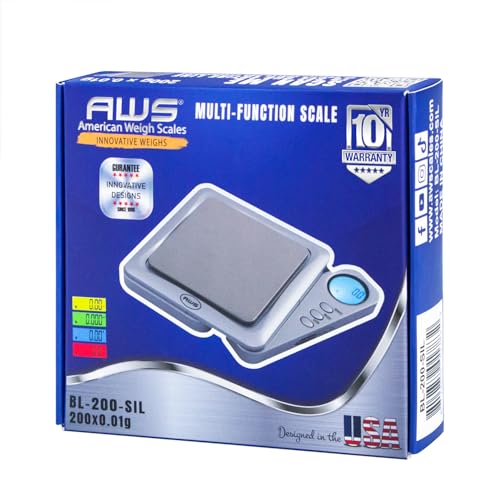 American Weigh Scales 200g x 0.01g Digital Pocket Gram Scale-Blade Series | Precision Mini Scale 0.01g Accuracy, Pocket Scale for Kitchen, Gold, Gems & Coin Scale, Smart Digital & Compact Scale - color: Silver, size: 200g x 0.01g