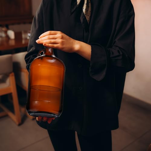 Maxdot 4 Pack 1 Gallon Glass Fermentation Jug with Airtight Lid, 128 oz Amber Glass Carboy with Handle for Kombucha, Beer Brewing, Wine Making, UV Protection - size: 1 Gallon