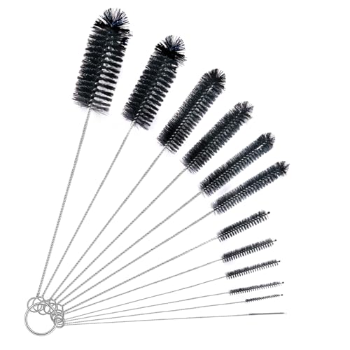 Brush Family 빨대 클리너 브러시 세트, 재사용 가능한 음료 빨대, 새 모이통, 파이프 청소용 엑스트라 롱 파이프 물병 브러시 12개, 블랙 (12피스 다양한 직경 세트) - size: 10-12 inch mixed diameters set (12pcs)