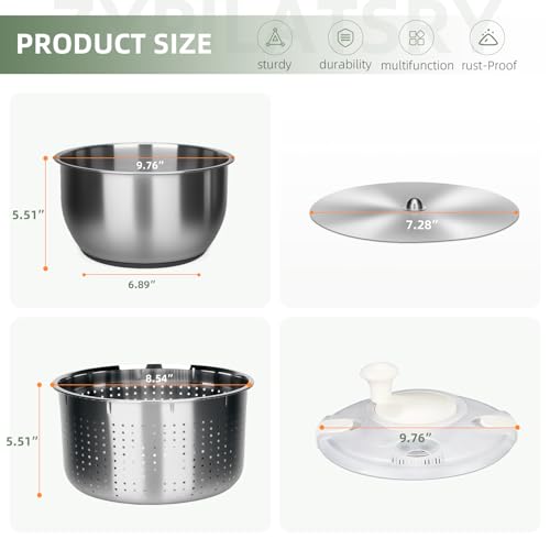 6L-Stainless Steel Salad Rotator, Vegetable Dishwasher,Lettuce Cleaner and Dryer, Kitchen Strainers.