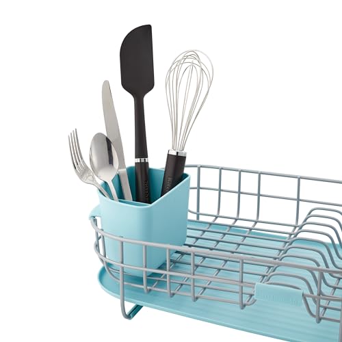 KitchenAid Low Profile Compact Dishrack with Removable Flatware Caddy and Angled Self-Draining Board, Rust Resistant Wires, 12.59 x 17.55 x 6.29 Inch, Mineral Water - color: Mineral Water, size: Low Profile