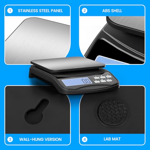 Food Scale, Digital Kitchen Scale with Large Panel, Weight Grams and Ounces for Baking Cooking and Meal Prep, 6 Units with Tare Function, 11lb 5kg/0.1g Batteries and USB Charging