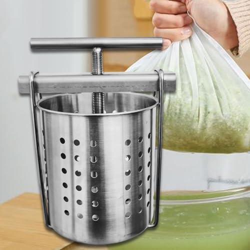 Manual Fruit Press, 304 Stainless Steel Vegetable Squeezer for Honey, Juice, Cheese, Oil, Wine, 1.5L Small Extraction Barrel for Home Kitchen, Farmhouse, with 2 Filter Mesh (1 pcs)