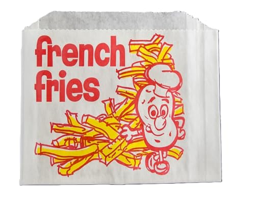 French Fry Bags with Print - Food Service Paper Bags 5.5"x4", Bulk 1000 Count, Restaurant Supplies, Microwave Safe, Made in USA - style: "french fries" printed