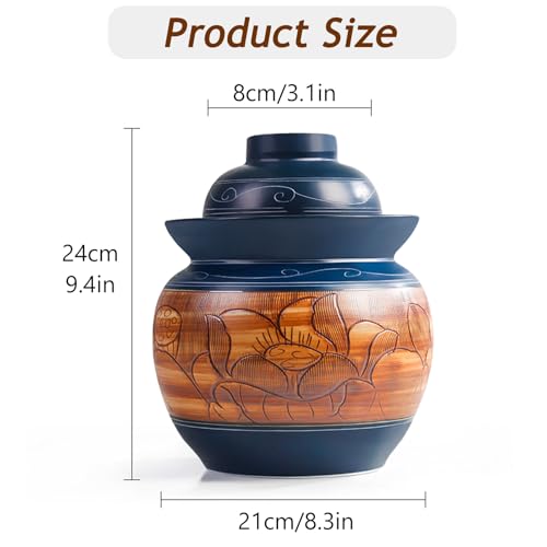Traditional Chinese Porcelain Pickle Jar, Ceramic Fermenting Jar with Water Seal Airlock Lid, Turnip Kimchi Sauerkraut Fermentation Crock Pickling Pot(3.5kg, BlueA) - color: Bluea, size: 3.5kg