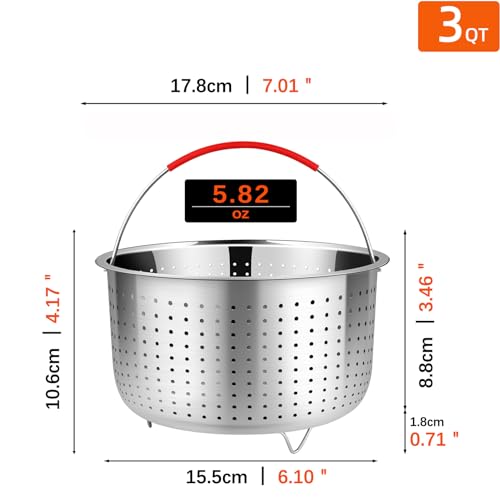 REDANT Steamer Basket for Instant Pot Accessories 3 qt - Strainer and Colander for Kitchen - Stainless Steel Vegetable Steamer for Cooking Broccoli, Pasta, Quinoa - with 2 Silicone Gloves, 3 Quart - size: 3 Qt - Steamer Basket