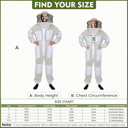 Bee Suit, Beekeeping Suit for Men Women Sting Proof, Beekeeper Protection Gear with Gloves & Breathable Hood, Thickened Ventilated Structure Beekeeper Suits(L 5'3"-5'7") - size: Thickened L