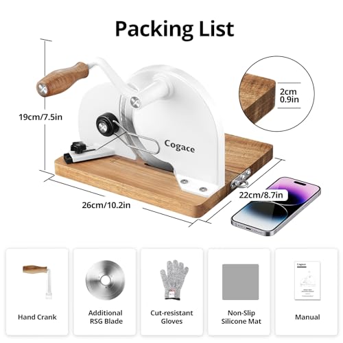 Foldable Manual Bread Slicer with Dual German RSG Blades, Homemade & Sourdough Bread, Adjustable Thickness & Scale, Hand Crank Cutter, Durable Aluminum Alloy Body & Acacia Wood Base
