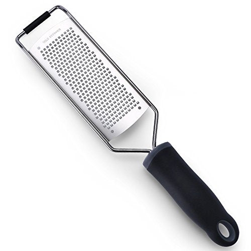 Stainless Steel Cheese Grater, Ergonomic Soft Handle Lemon Ginger Potato Zester with Plastic Cover - color: A-Black