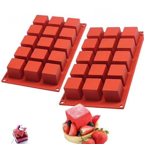 Silicone Mousse Cake Mold, 15-Cavity Mini Square Baking Mold for Chocolate, Truffle, Soap, 2 Pack, 11.7 x 6.8 x 1.5IN - color: 2 PACKS Silicone Mousse Cake Molds Z237