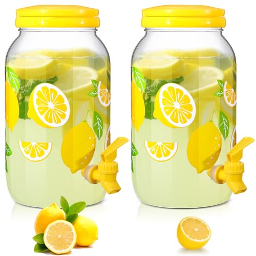Havawish 2 Pcs 1 Gallon Plastic Beverage Dispenser with Spigot Clear Summer Kitchen Fridge Drink Dispenser for Parties Lemonade Juice Tea Beer Cold Water(Yellow,Circular Column) - color: Yellow, style: Circular Column