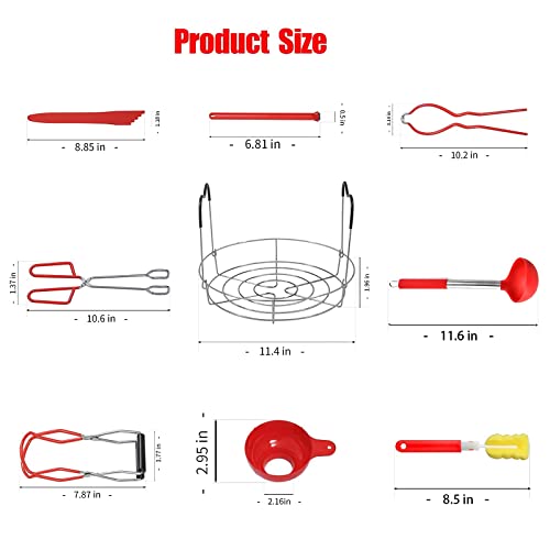 Canning Supplies Kit - 9 Piece 430 Stainless Steel : Rack,Funnel,Jar Lifter,Jar Wrench,Lid Lifter,Tongs,Spoon,Cleaning Brush/Bubble Remover Tool.Suitable for all beginners and professionals