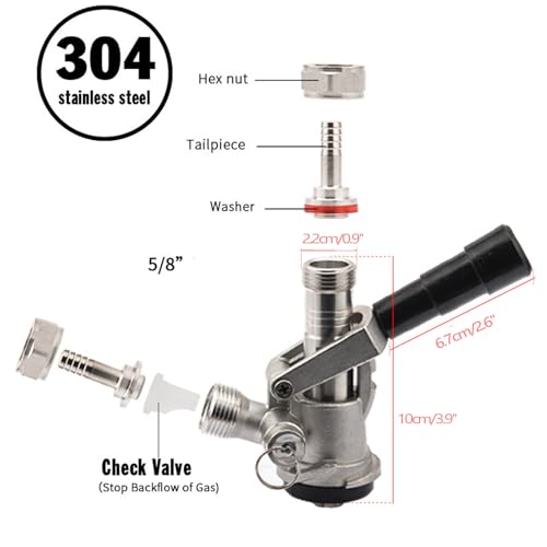 Beer Keg Coupler, Sankey S System 304 Stainless Steel Probe, 5/8'' Draft Beer Line, Coupler with Pressure Relief Valve, Dispenser Include Black Handle