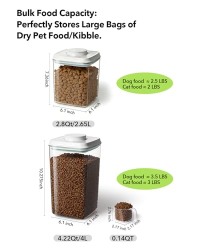 Dog Food Storage Container with One-Touch Lid, 4.22 QT / 4.0 L BPA-Free Cat Food Storage Container,Stackable Durable PET with 130ml Scoop, for Kibble, Treats, and Precise Feeding - color: 4.2QT