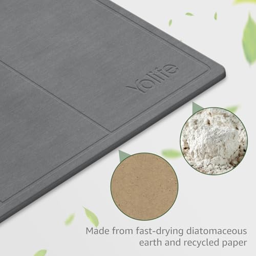 Yolife Extra Large Stone Drying Mat for Kitchen Counter, 23.7" x 15.4" Kitchen Stone Dish Drying Mat, Quick Drying Diatomaceous Earth Dish Drying Mat, Stone Dish Mat with Non Slip Pad (Grey)