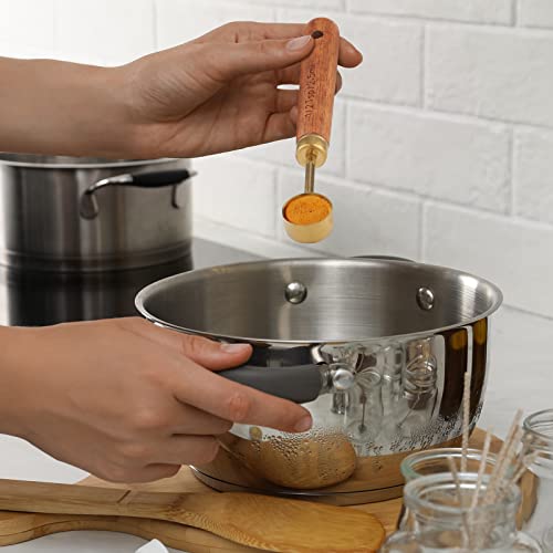 Measuring Cups and Spoons Set of 8, Golden Stainless Steel Measuring Cup with Wooden Handle, Kitchen/Food/Liquid/Baking (gold) - color: Gold