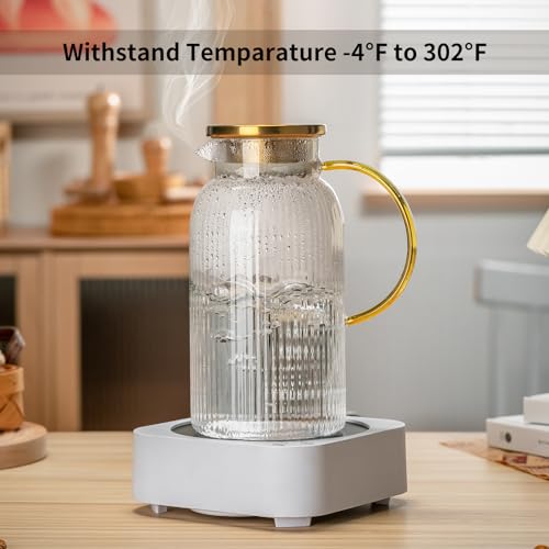 Buaic 2 PACK Glass Pitcher with Lid, 84oz/2.5L Liter Classic Vertical Stripes Water Pitcher,Glass Water Carafe for Cold Brew, Coffee, Lemonade, Iced Tea,Sun Tea, Beverage, Heat Resistant - color: Clear, size: 2.5L-2 PACK