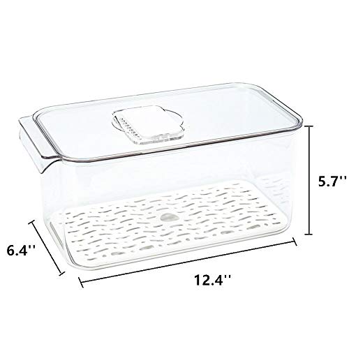 SANNO Produce Saver Refrigerator Organizer Bins with Lids And Removable Drain Tray Food Storage Container Fridge Stackable Freezer Bins For Kitchen Produce Fruit Vegetable (Set of 2) - size: 12.4” x 6.4”x 5.7"+12.4” x 6.4”x 5.7"