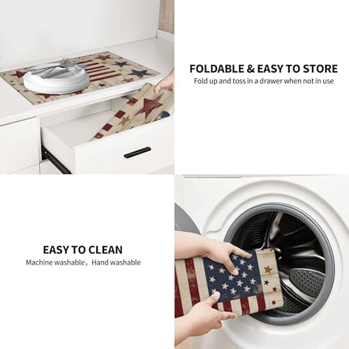 American Flag Stars Wood Microfiber Dish Drying Mat 18x24 Inch - Absorbent Non-Slip & Quick Dry Kitchen Counter Dish Drainer Pad, Rustic Farmhouse Style - color: American Flag Stars Wood