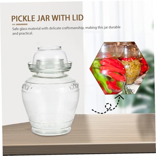 Airtight Glass Pickle Jar 5lb Capacity Thickened Sauerkraut Fermentation Crock with Water Seal Lid, Includes Inner Cover, Brush and Tongs for Kitchen Food Storage