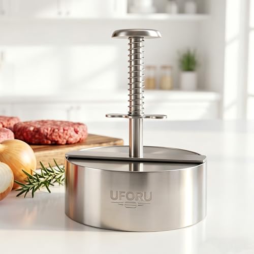 UFORU 5.5 Inch XL Burger Press,304 Stainless Steel Hamburger Patty Maker,Heavy Duty Non-Stick Patty Press, Adjustable Thickness,Dishwasher Safe Detachable Grill Tool for Beef,BBQ,Commercial Use - size: 5.5inch