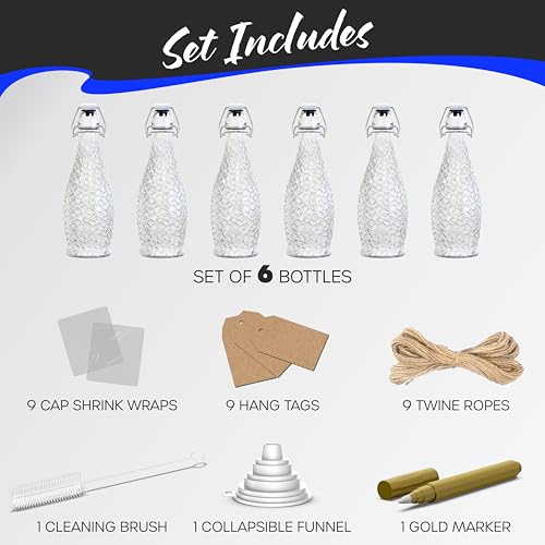 Nevlers 17 Oz Textured Airtight Swing Top Glass Bottles with Lids 6 Pack | Flip Top Glass Bottle with Stopper | Resealable Beer, Water, Vanilla Extract or Kombucha Bottles | Drinking or Syrup Bottle