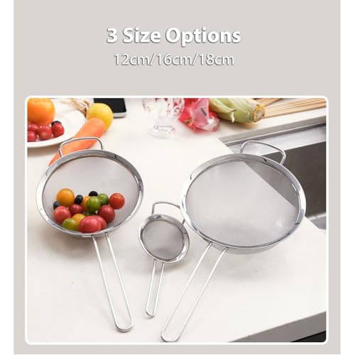 18/8 Stainless Steel Fine Mesh Strainer Skimmer - Heavy-Duty Food-Grade with Heat-Resistant Handle for Frying & Grease Straining, 3 Sets - size: 3-Sets