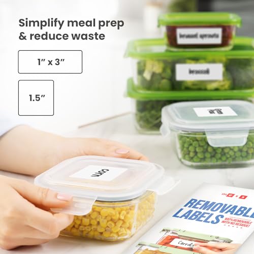 MESS Removable Food Labels for Containers (96-Pack) 1x3" & 1.5" Erasable Kitchen Labels for Organizing, Freezer & Fridge, White Dry Erase Labels for Jars | Freezer and fridge safe, waterproof, wipe clean with marker, no residue, reusable, pantry jars, spi