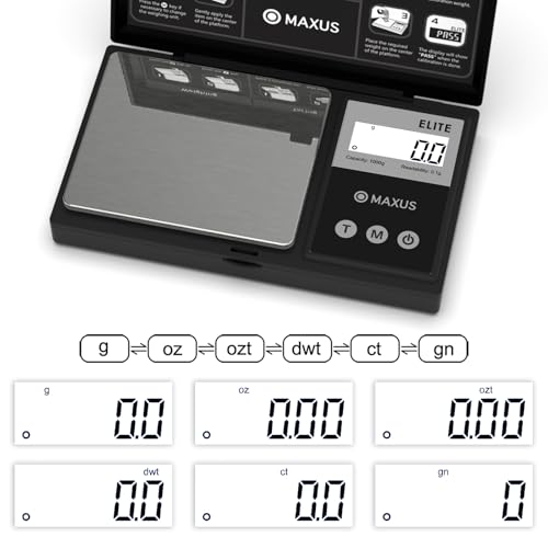 MAXUS Digital Gram Scale 1000g/0.1g, Small Food Scale with Backlit LCD, Mini Pocket Scale for Jewelry - color: Matte Black