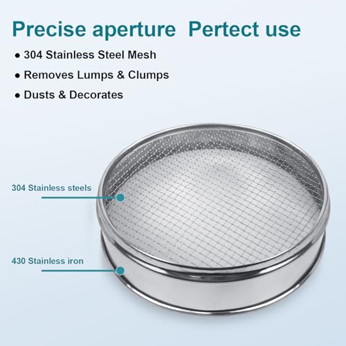 304 Stainless Steel Mesh Lab Sieve, 4 Mesh(4.75mm) Aperture Test Sieve, 7.9Inch(20cm) Diameter Economy Standard Analysis Sample Test Sieves for Industrial Laboratory Homes - size: 4Mesh(4.75mm)/ะค7.9in