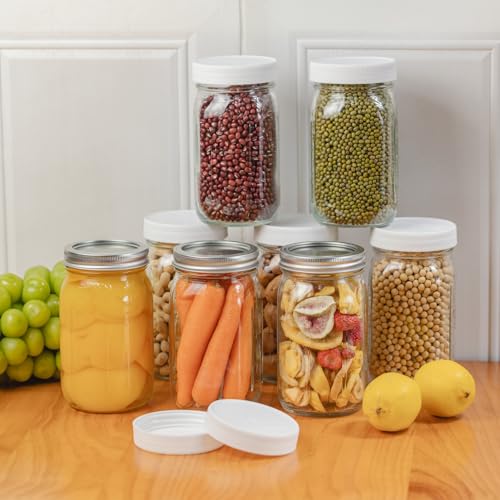 Yodecy 4 Pcs 32 oz Clear Wide Mouth Mason Jars with Airtight Lids and White Plastic Lids, Canning Jars for Overnight Oats, Food Storage and More - color: clear