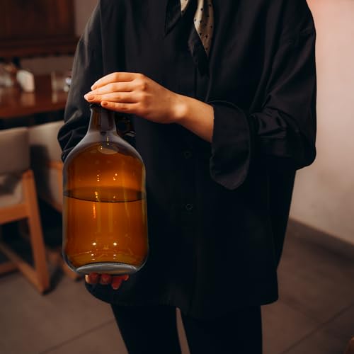 Maxdot 4 Pack 84 oz Glass Growler Bottles with Airtight Lid Amber Glass Carboy with Handle for Kombucha Beer Brewing Wine Making Castor Oil Decoration - size: 0.66 Gallon