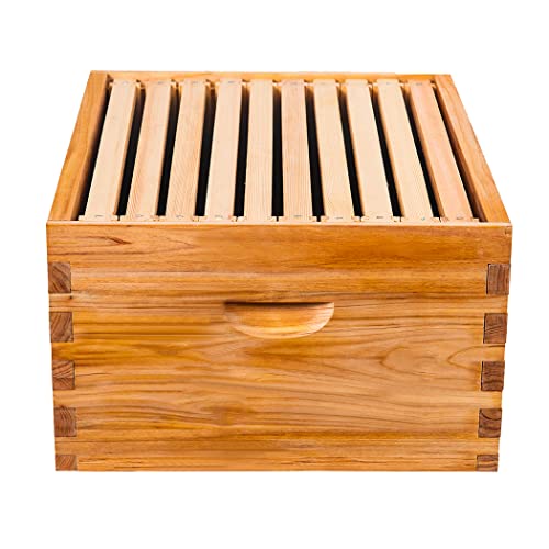 Honey Lake 10 Frame Langstroth Deep Brood Bee Hive Box Dipped in Beeswax, Sections of Wood for Beehives, Includes Beehive Frames and Waxed Foundations (Unassembled) - size: 10-Frame Deep