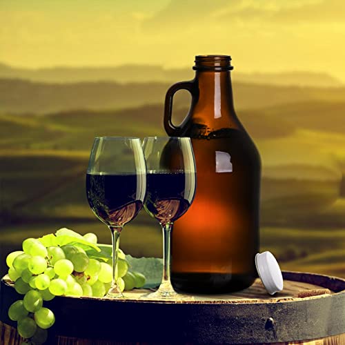 ZEAYEA 3 Pack 32 oz Glass Growler, Amber Glass Jug with Lids and Handle, Great for Beer, Home Brewing, Kombucha, Distilled Water
