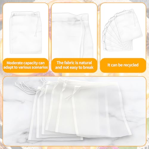 6 Pcs White Nylon Straining Bag - Fine Mesh Nylon Filter Bags, Homebrew Beer Wine Cider Dry Hop Beers Brewing Filters, Reusable Drawstring Brew Bags for Hops, Grains & Fruit (6" x 8")