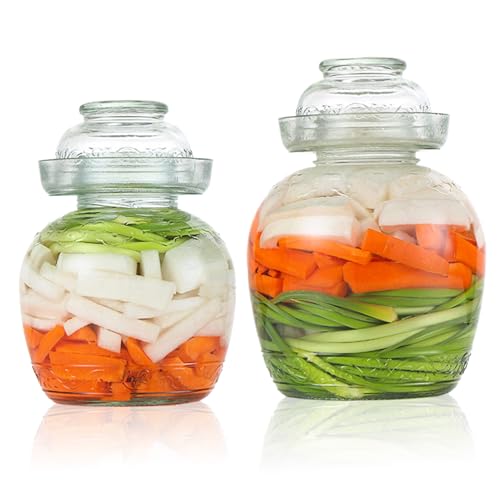 Kimchi Containers, Pickle Container 2.5 L Food Grade Fermentation Jar Traditional Kimchi Containers with Bowl Cap Transparent Glass Jar with Lid Fermentation Kit for Pickling Kimchi Sauerkraut - color: 2.5l
