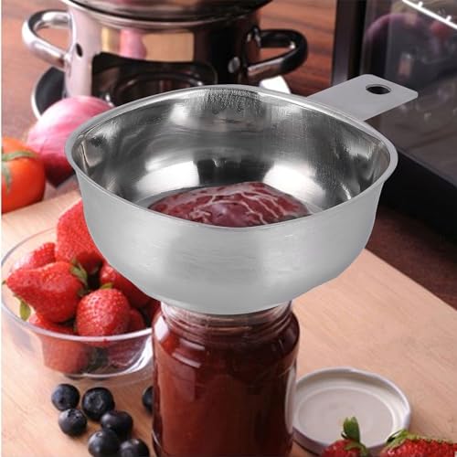Hemoton Stainless Steel Wide Mouth Funnel with Handle for Mason Jars Kitchen Canning Funnel for Wide Mouth Jars Jam Filling and Food Transfer Tool 5.3 Inch Kitchen Gadget for Home and Restaurant