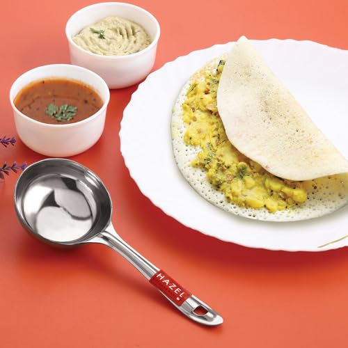 HAZEL Stainless Steel Round Ladle Spoon | Kadchi for Cooking & Serving Dal Ladle for Kitchen | Heavy Duty Stainless Steel Spoodle 8 cm Dia - size: Set of 1, style: Dosa Ladle