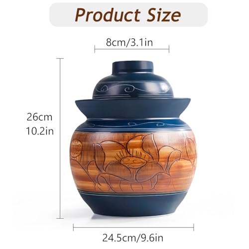 Traditional Chinese Porcelain Pickle Jar, Ceramic Fermenting Jar with Water Seal Airlock Lid, Turnip Kimchi Sauerkraut Fermentation Crock Pickling Pot - color: Bluea