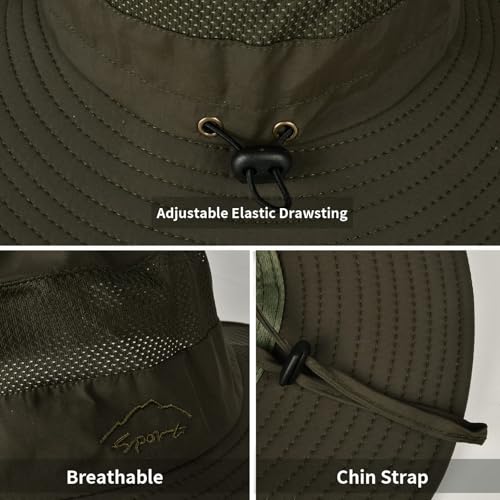 Sun Hats for Men Women Fishing Hat UPF 50+ Breathable Wide Brim Summer UV Protection Hat - color: Army Green(with Face Cover & Neck Flap )
