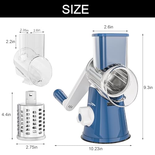 Cambom Rotary Cheese Grater Hand Crank Cheese Shredder for Fresh Cheese, Vegetable, Nuts,Non-slip Suction Base, Five Blades, Dark Blue - color: Dark Blue, size: 5 BLADES