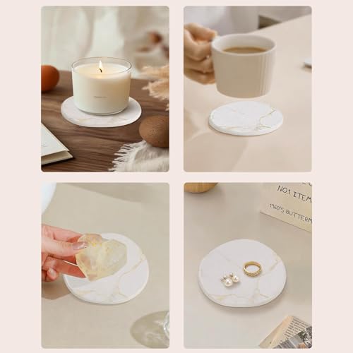 Diatomaceous Earth Coasters Set of 4,Super Absorbent Quick-Dry Heat-Resistant Drink and coffee Coasters, Modern Stone Irregular Design for Kitchen Counter and Coffee Table (White Coaster) - color: White Coaster
