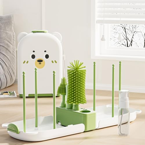 Travel Baby Bottle Cleaner Kit with Storage Case – 6-in-1 Compact Bottle Brush Set for Infant Feeding, Breast Pump Parts & On-The-Go Washing – Baby Travel Essentials for Flying (Green) - color: Green