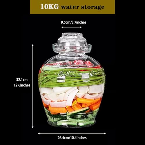 Old Traditional Relief Design Pickle Jar, Water-Tight Fermentation Tank with Lid, Pickled Vegetable Pickling Crock, Glass Storage Bottle(10kg/352.7oz) - size: 10kg/352.7oz