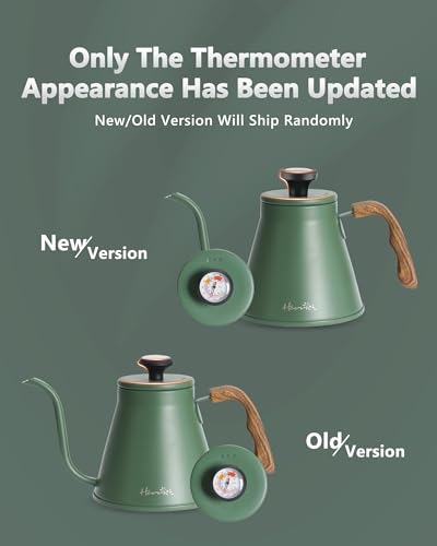 Harriet Gooseneck Kettle with Thermometer for Pour Over Coffee and Tea, 37 fl oz, Stainless Steel, Durable 3-Layer Base, Ideal Spout for Precision Pouring, Compatible with all Stove Tops, Green - color: Green