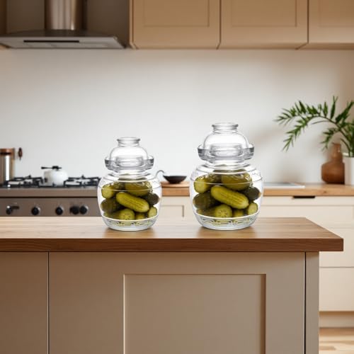 Fermentation Jar, 1.5 Liter Pickle Kimchi Jar with Water Seal Lid | Food Grade, Clear Glass, for Making Pickles Kimchi Sauerkraut and Fermenting Vegetables Fruits, Kombucha, Wine Brewing - size: 1.5 l Wide Mouth