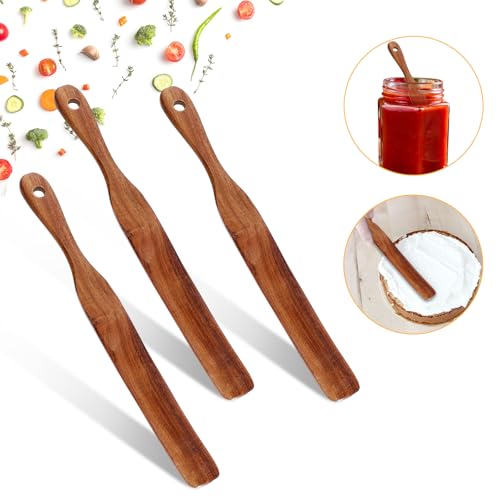 Skinny Wooden Spurtle for Sourdough Starter Spreading Baking Mixing Sourdough Spoon Stirring Stick Wood Bread Spatula Wood Flat Kitchen Utensils for Cooking Flat Spurtles Scraper Jar Spatula