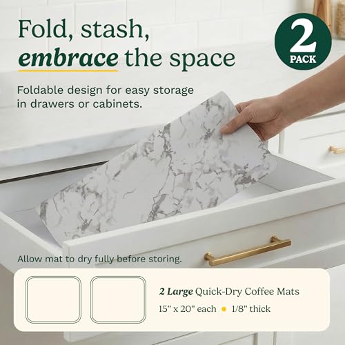 Cuisinart Coffee Mat for Countertop (2 Pack)–Quick-Dry Absorbent Coffee Bar Mat for Espresso Machines & Brew Stations, Also Use as a Dish Drying Mat on Kitchen Counter, Non-Slip, Easy Care, 15” x 20” - color: White Marble